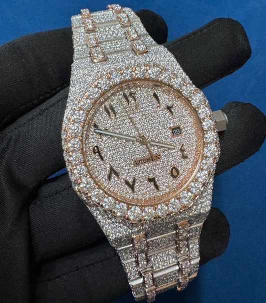 Iced out VVS lab Diamond Arabic Dial Two tone Hip hop Watch