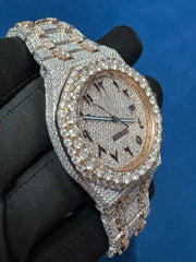 Iced out VVS lab Diamond Arabic Dial Two tone Hip hop Watch