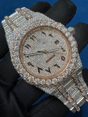 Iced out VVS lab Diamond Arabic Dial Two tone Hip hop Watch