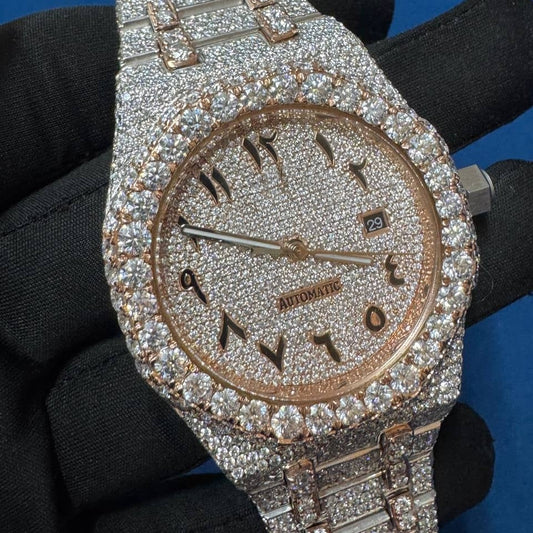 Iced out VVS lab Diamond Arabic Dial Two tone Hip hop Watch