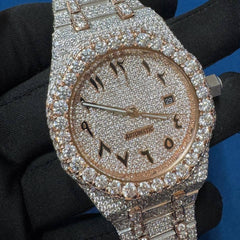 Iced out VVS lab Diamond Arabic Dial Two tone Hip hop Watch