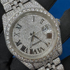 Iced out VVS Moissanite Diamond Roman Dial Bust Down Watch