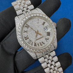 Iced out VVS Moissanite Diamond Roman Dial Bust Down Watch