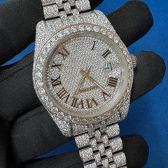 Iced out VVS Moissanite Diamond Roman Dial Bust Down Watch