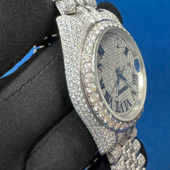Iced out VVS Moissanite Diamond Roman Dial Bust Down Watch