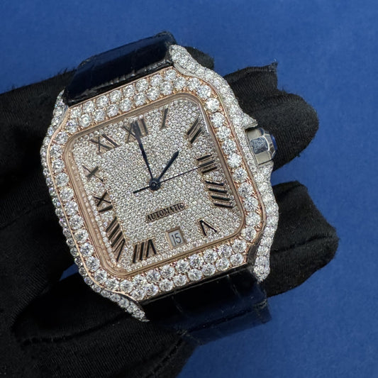 41MM VVS Lab Grown Diamond Black Leather Band Watch