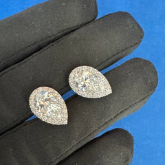 2.57Ct Each Pear Cut Halo Lab Grown Diamond Engagement Stud Earrings