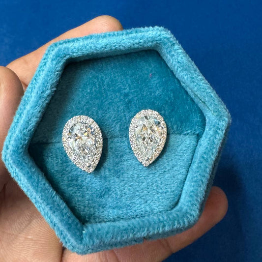 2.57Ct Each Pear Cut Halo Lab Grown Diamond Engagement Stud Earrings