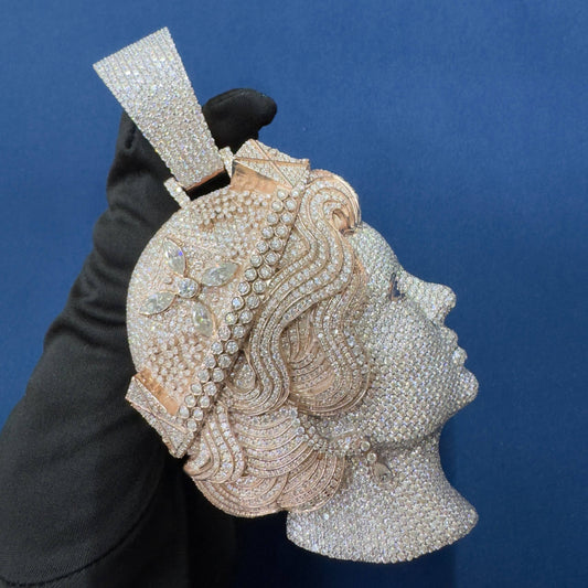 VVS Moissanite Diamond Queen Elizabeth Pendant , 3D 14Kt Rose Gold wedding Gift