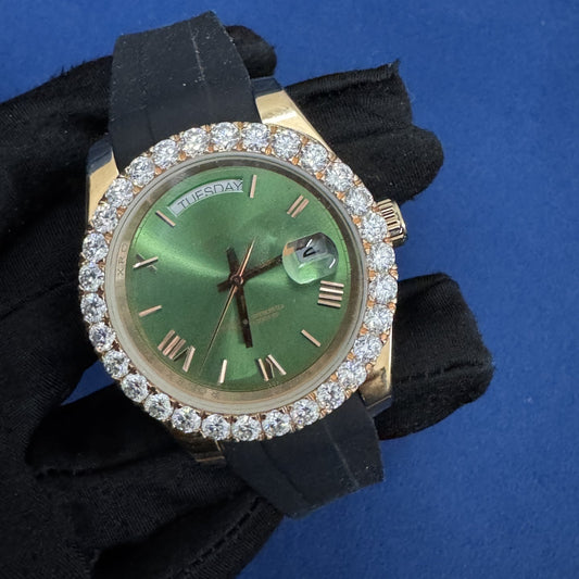 41mm Green Dial Diamond Bezel Watch for men