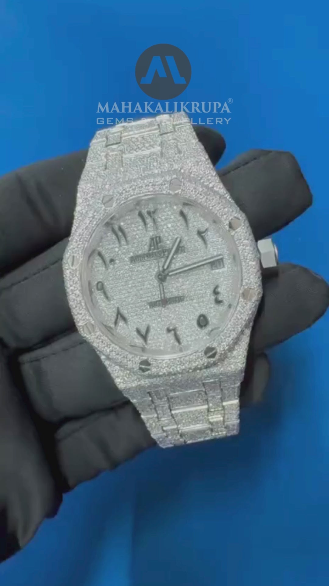 Iced out VVS CVD Diamond Arabic Dial Bust Down Hip Hop Watch