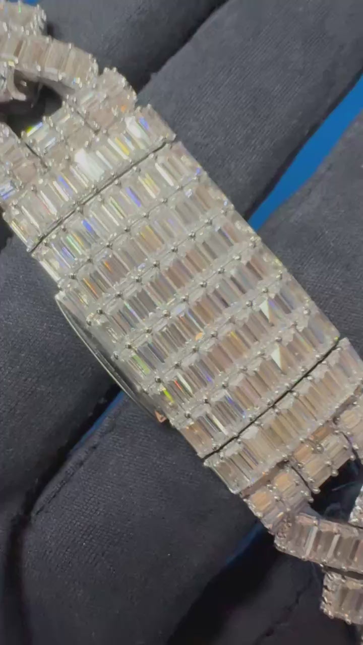 Iced Out 18mm Baguette Moissanite Cuban Link Bracelet , 925 Sterling Silver Hip Hop Bracelet