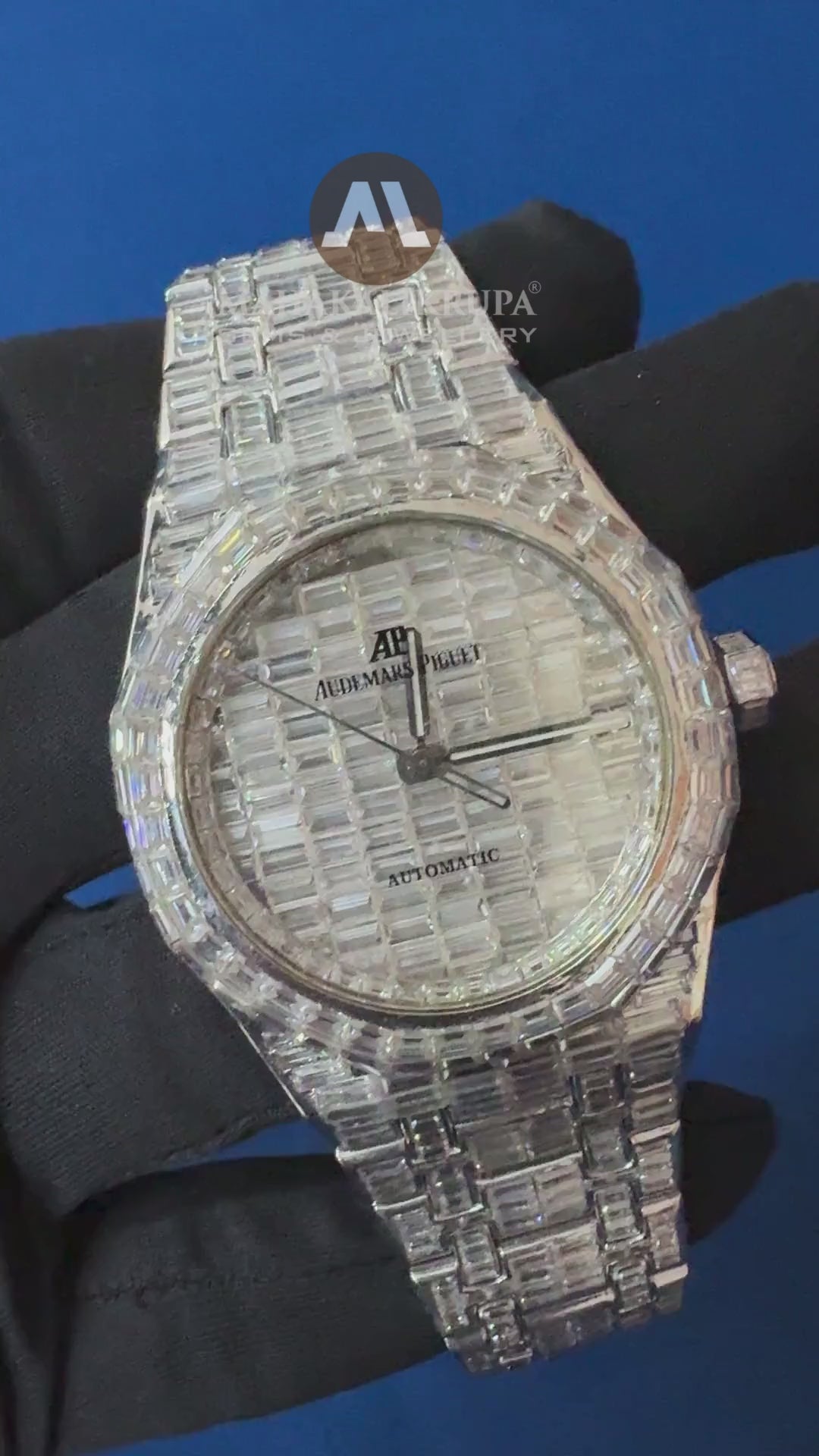 Baguette Diamond Watch Moissanite Studded Iced Out Automatic Watch