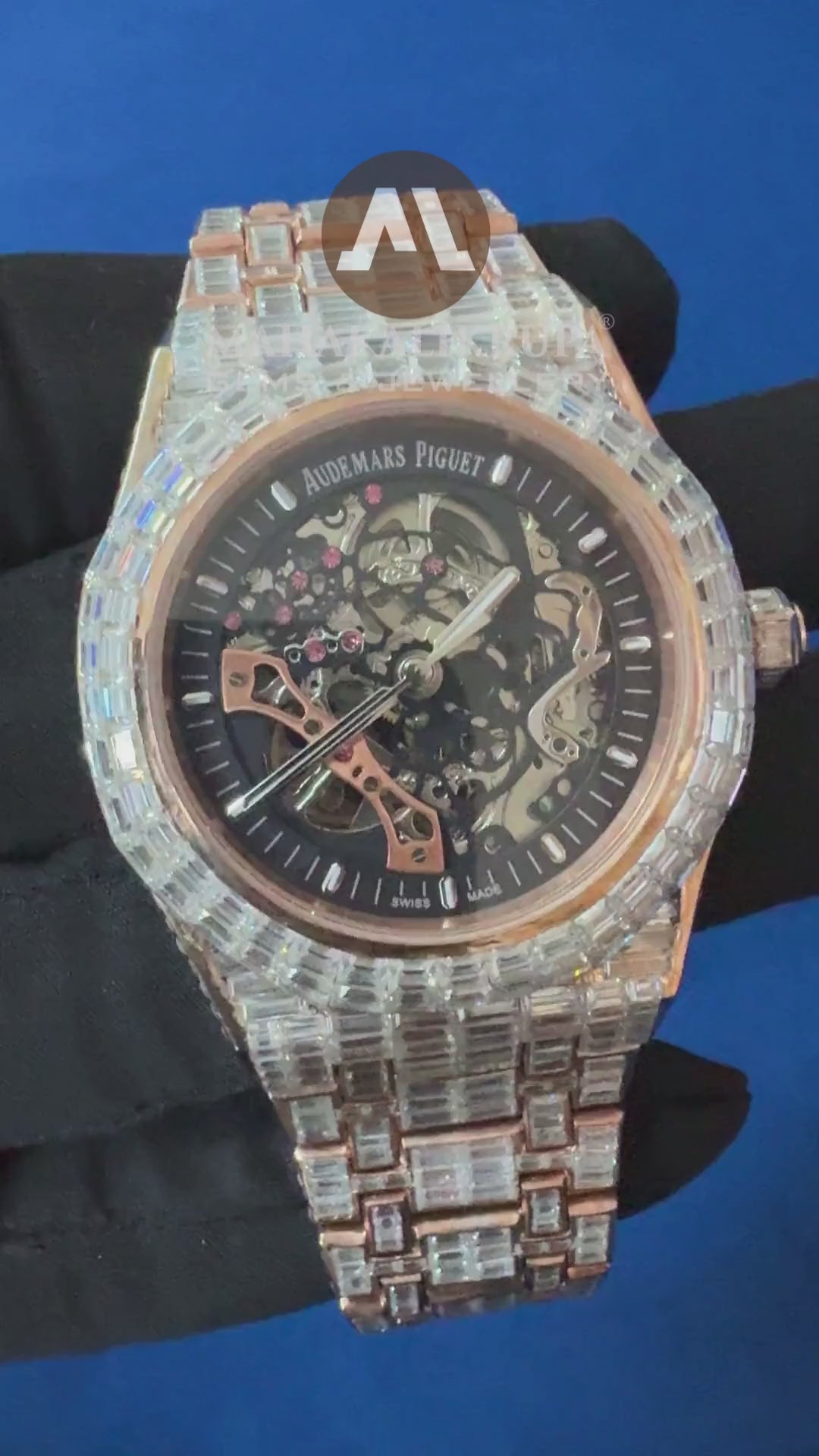 Invisible Baguette Diamond Studded Iced Out Skeleton Automatic Watch For Men