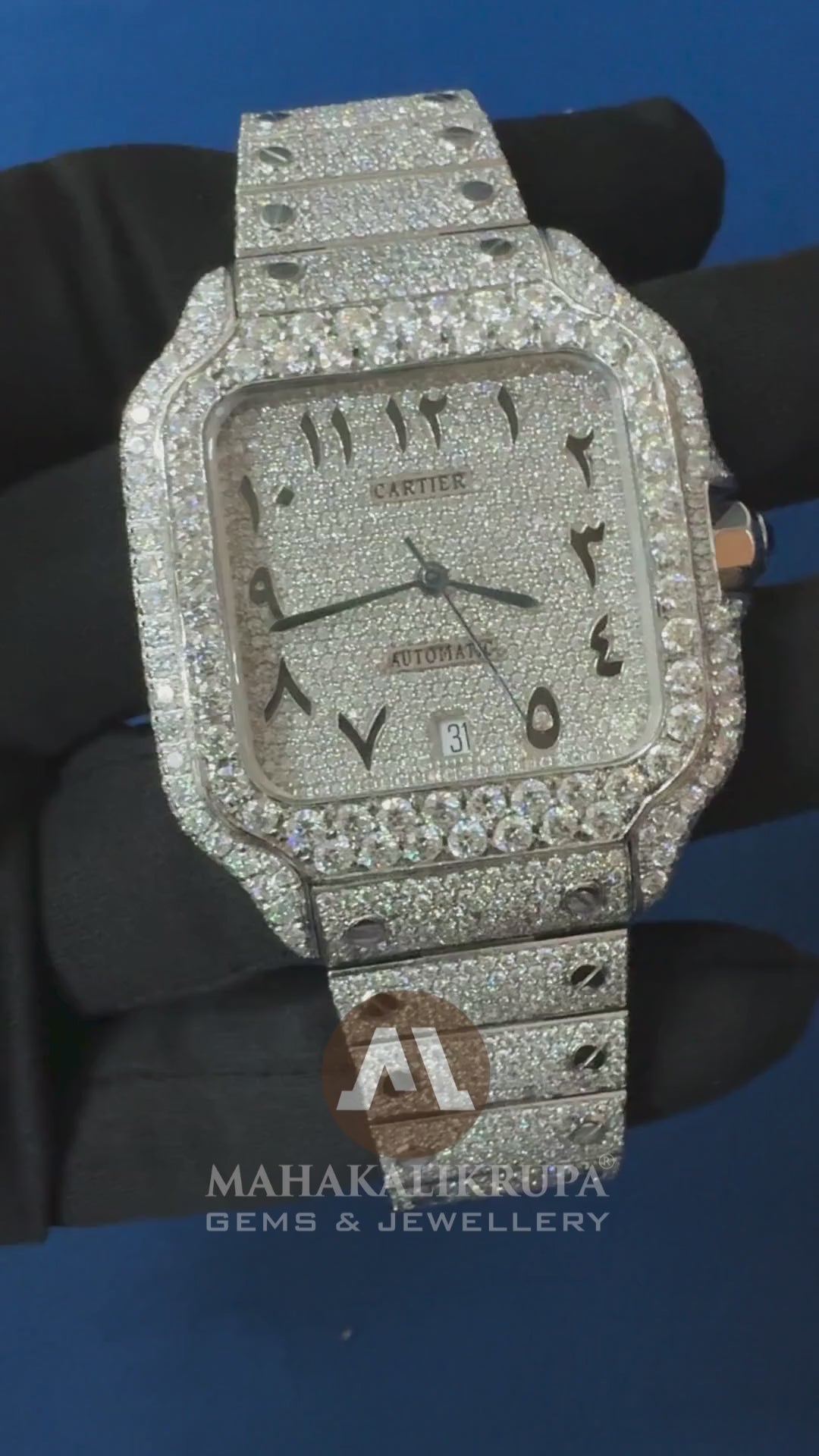 Iced Out VVS Lab Diamond Arabic Dial Men's Bust Down Wrist watch